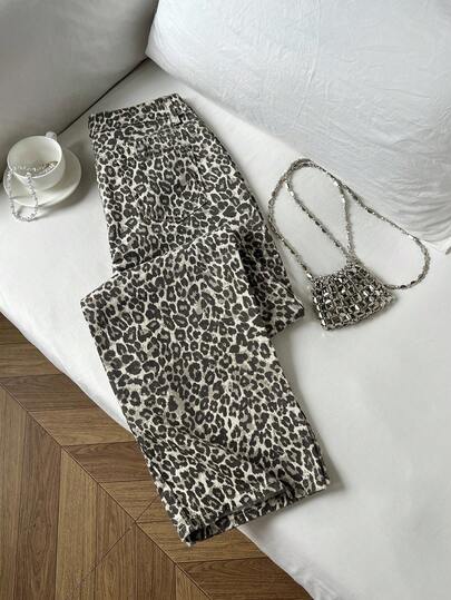 SHEIN Jeans de pierna recta con lavado vintage de camuflaje, casual y de moda para uso diario, para mujeres altas