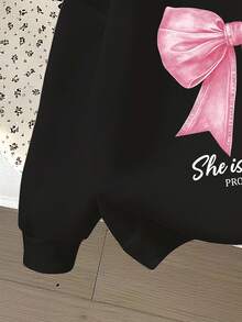 女婴时尚可爱蝴蝶结装饰黑色圆领长袖卫衣，女婴黑色抓绒套头衫，女婴蝴蝶结套头衫，女婴休闲卫衣，女婴秋冬季保暖内衬卫衣，6个月-3岁女婴秋季卫衣，女婴服装，黑色粉色蝴蝶结卫衣，黑色卫衣，女婴服装 - 彩色 - 查看 3