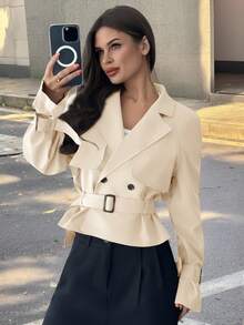 Firerie Women's New Khaki Belted Trench Coat With 3D Pockets Autumn Winter Clothes For Women - Beige - View 3