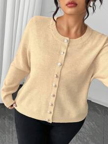 Elenzga Kardigan z długim rękawem i jednolitym kolorem w dużym rozmiarze, zapinany na złote guziki