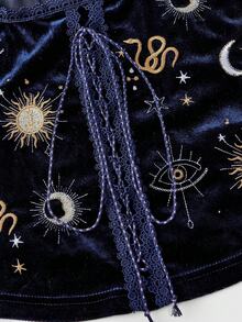 ROMWE EDITION Women's Witch Day Moon & Star Embroidered Velvet All-Match Fitted Tank Top - Royal Blue - View 5