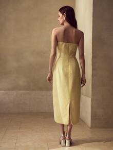 MOTF PREMIUM 粗花呢刺绣连衣裙 - 淡黃色 - 查看 3