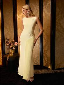 MOTF Soiréza WOMEN'S LIGHT PLEATED GATHERED DESIGN CASUAL DRESS - Yellow - View 2