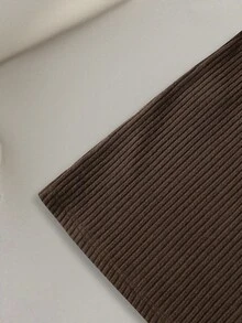 Franclia 女士条纹纹理优雅圆领中长连衣裙 - 棕色 - 查看 5