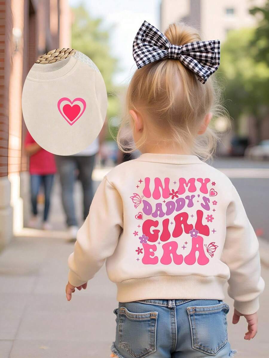 Baby Girl Casual Fashion Colorful Ombre Letter & Floral Graphic Print Crew Neck Sweatshirt, Cozy Pullover For Autumn, Suitable For Cute Princess