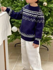 Genkimix Kids 2 件套年轻男孩休闲套装，宽松针织毛衣 + 宽松裤，秋冬 - 藏蓝色 - 查看 3