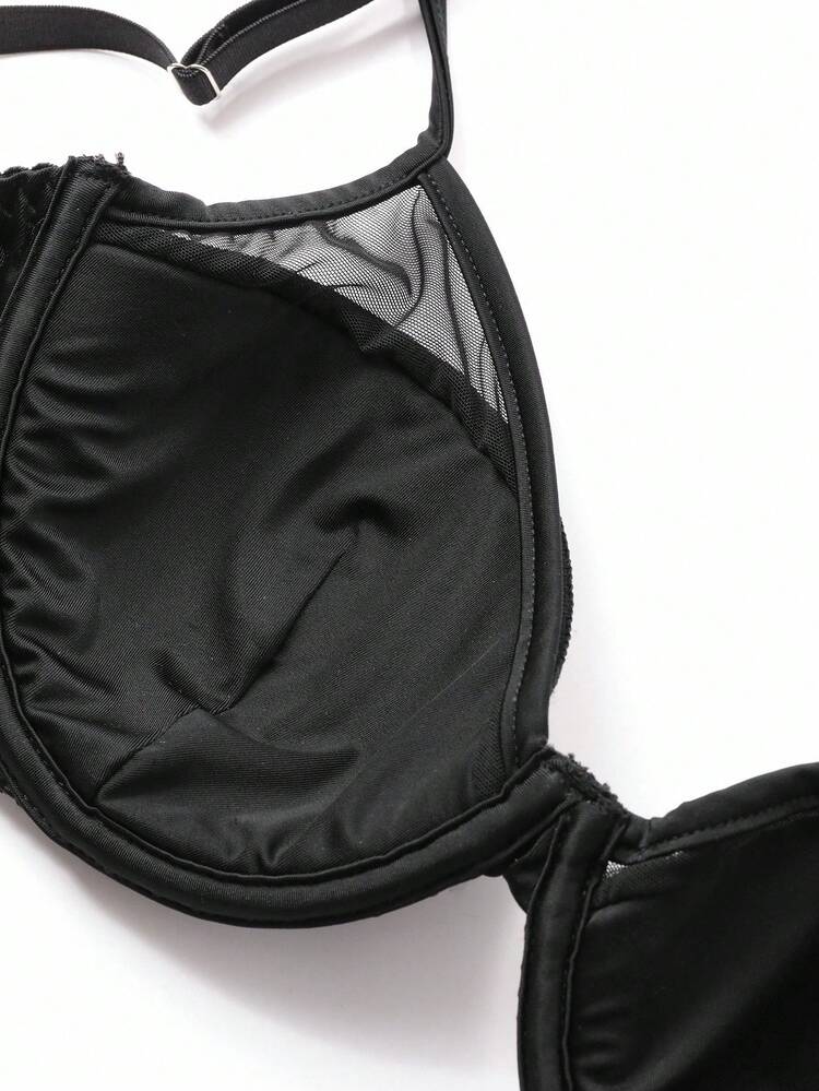 Adjustable Strap Mesh Patchwork Lightly Padded Bra For Women Lingerie For Women