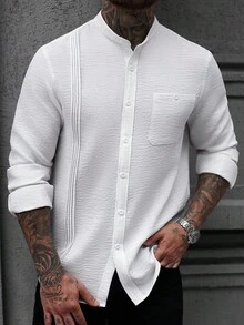 Manfinity CasualCool Áo sơ mi tay dài cổ đứng túi màu trắng họa tiết thường ngày Manfinity Casual Cool dành cho nam Áo sơ mi tay dài cổ đứng vải lanh trắng dành cho nam Áo sơ mi vải lanh nam Áo sơ mi họa tiết dành cho nam Áo sơ mi trắng nam, Áo dài tay, Quần áo ngoài trời mùa thu 2025 dành cho nam, Dành cho mùa thu - trắng - Xem 6