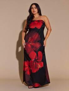 SHEIN BAE Plus Size Women Red /Black Floral Satin Jacquard Dress/ New  Fall Fashion Clothes For Women,Autumn Outfits Women Plus Size ,Halloween Costume,Wedding Guest Dress Women,Going Out Dress Women,Homecoming Dress,Formal Dress Plus Size,Fall Clothes Plus Size,Plus Size Woman Dresses,Dresses Classy Elegant,Birthday Dresses For Women,CURVE,Christmas Women's Clothing,National Day,Graduation/Curvy Elegant Dresses For Party