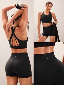 GLOWMODE 2.5英寸 Powersculpt™ 酷炫紧身胸衣速干闪亮骑行短裤防滑耐冲击跑步慢跑训练健身房锻炼 - 黑色 - 查看 8