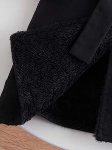 SHEIN 1 buc. Trench lung, la modă, minimalist, stil stradal, negru, cu mânecă lungă și rever, cu decor din blană în interior și curea, potrivit pentru purtare zilnică și școală - Negru - View 7