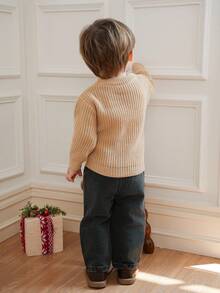 Souflis Souflis 男婴和女婴圆领长袖针织毛衣，适合秋冬季，卡其色、驼色，适合日常穿着、休闲装、姜饼人装、圣诞节装、新年装，适合日常穿着、郊游装、旅行装、庆祝装、新年装、派对装 - 卡其色 - 查看 2