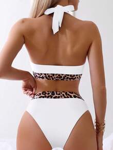 Swim Basics Bộ đồ bơi nữ 2025, Họa tiết ngẫu nhiên, Bản quyền mua Bikini hai mảnh Leopard Bikini Bộ bikini cạp cao - trắng - Xem 2