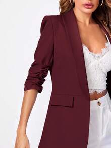 SHEIN Clasi 女士休闲商务通勤简约纯色披肩领编织西装外套秋冬女装 - 紫紅色 - 查看 5