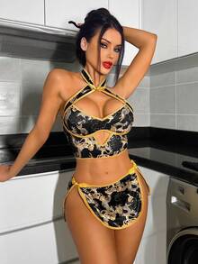 Fantasy Costume 2件套性感露背印花女士内衣套装 - 彩色 - 查看 8