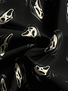 ROMWE Goth 大码女式恐怖黑暗神秘万圣节面具尖叫脸黑白裤子 - 黑色 - 查看 3