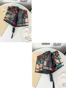 SHEIN 1 件透明折叠自动雨伞，紧凑坚固耐用的设计，适合学生使用 - 透明彩色 - 查看 8