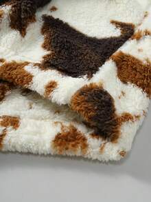 Manfinity Hypemode 男士街头时尚连帽衫，双面抓绒卫衣，天然皮革纹理设计，休闲日常、时尚派对、户外活动、休闲娱乐、节日礼物，男女通用奶牛印花Y2K拉链连帽衫，秋冬季长袖上衣 - 卡其色 - 查看 6