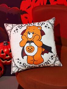 SHEIN X Care Bears 1 件万圣节熊印花靠垫套，45*45 厘米（不含枕芯），南瓜橙色，天鹅绒面料，柔软舒适 - 彩色 - 查看 8