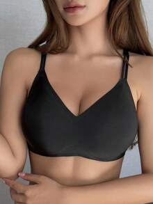 DAZY 1pc Wireless Criss-Cross Back Minimalist Lift Bra For Women Lingerie For Women - Black - View 2