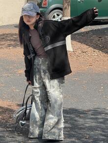 Dazy Kids Tween Girls Letter Embroidery Fleece Jacket,Winter - Grey - View 4