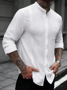 Manfinity CasualCool Áo sơ mi tay dài cổ đứng túi màu trắng họa tiết thường ngày Manfinity Casual Cool dành cho nam Áo sơ mi tay dài cổ đứng vải lanh trắng dành cho nam Áo sơ mi vải lanh nam Áo sơ mi họa tiết dành cho nam Áo sơ mi trắng nam, Áo dài tay, Quần áo ngoài trời mùa thu 2025 dành cho nam, Dành cho mùa thu - trắng - Xem 1