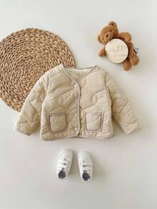 SHEIN Cute Baby Boy/Girl  Casual Simple Thick Grab Material Solid Pink Hooded Padded Coat, Winter Coat, Quilted Coat Suitable For Birthday Parties, Evening Parties, Performances, Weddings, Baptisms, Opening Ceremonies Suitable For Daily Use Suitable For School Suitable For Travel Suitable For Autumn And Winter Winter Coats Down Coats Coats Clothes Vintage Fall