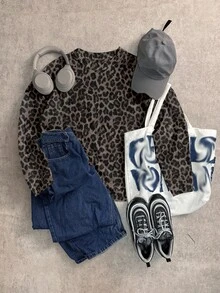 Attitoon Casual Vintage Style Sexy Dark Brown Leopard Print Pattern Women Sweater, Suitable For Fall/Winter, Vintage, Sexy, Cute, Y2K, Coconut Girl, Boho, Hippie Style, Music Festival - Multicolor - View 6