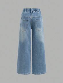 青少年女孩时尚宽松阔腿口袋牛仔裤 - 彩色 - 查看 8