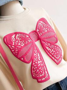 Sweetra Young Tween Girls' Casual Bow Print Crew Neck Sweatshirt, Autumn Fall Winter