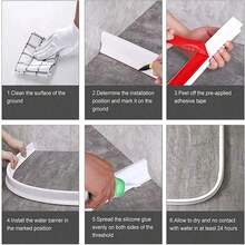 SHEIN 1roll 1m/39.37inch Floor Water Stopper Strip, Bathtub Shower Splash Guard, Shower Threshold Water Dam, Bendable Waterproof Seal Strip, Dry Wet Separation Seal Strip Floor Water Insulation Self-Adhesive ArtifactFor Kitchen Countertops And Bathroom Sinks