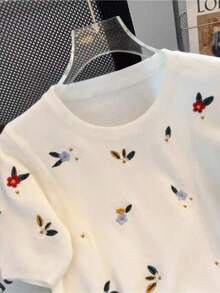 INAWLY Koszulka damska z okrągłym dekoltem i haftem kwiatowym w dużym rozmiarze, lato