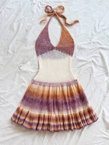 Soleia 女式性感露背系带渐变色海滩度假针织连衣裙，夏季 - 彩色 - 查看 3
