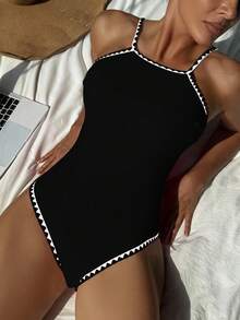 Swim Lushoire Đồ bơi một mảnh Racerback Colorblock định hình bụng cho nữ, Đồ bơi lướt sóng bãi biển mùa hè - màu đen - Xem 1