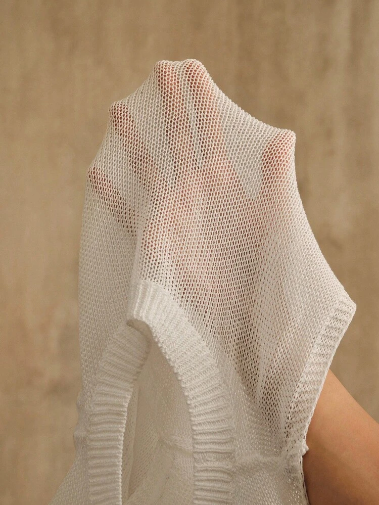 Mirador Beige Hollow Out 3D Crochet Short Sleeve Elegant Unique Gorgeous Knit Top For Women, Suitable For Fall, Summer, Elegant, Chic, New Year, Casual