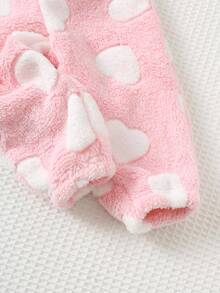 Cozy Pixies 女婴心形图案羊毛加厚圆领长袖套头衫和松紧腰踝长裤两件套服装 - 粉色 - 查看 6