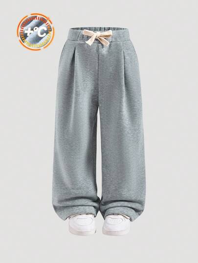 SHEIN 小男孩休闲宽松松紧腰灰色裤子适合冬季，适合保暖，适合返校，适合日常使用，适合圣诞节，适合生日派对，适合郊游，基本款百搭，适合圣诞节，简约而毛绒。