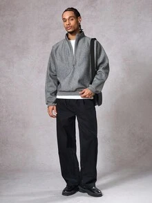 DAZY Men's Grey Half-Zip Front Pullover Sweatshirt, Sturdy Fabric, Autumn - Grey - View 6