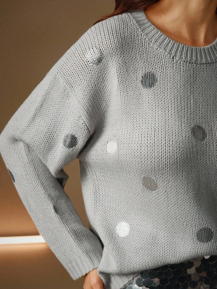 Nuevo suéter de mujer de lana con lunares y lámina dorada para otoño/invierno, elegante prenda para capas, de moda y versátil