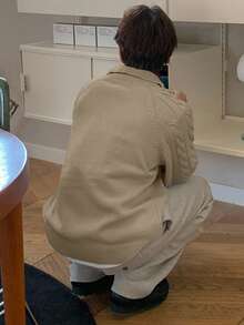 DAZY Solid Color Khaki Half-Zip Men Sweater, Autumn/Winter