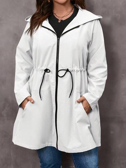EMERY ROSE 大码女式长袖抽绳腰部拉链休闲连帽衫