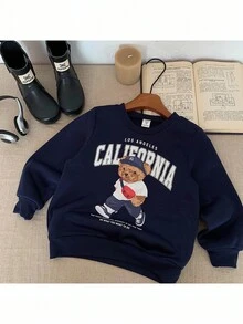 秋冬少女可爱熊图案针织休闲圆领卫衣