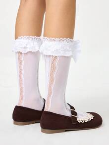 ROMWE Kawaii Women's Brown Loafers, Closed Toe Mary Jane Shoes, Bow Lace Lolita Ballet Flats - Brown - View 5
