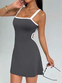 女式撞色修身运动连衣裙 - 彩色 - 查看 4