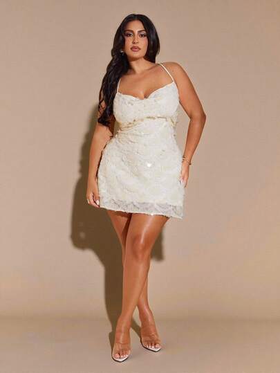SHEIN BAE Plus Size Women's Apricot Sequin Halter Backless Tie Strap Sexy & Elegant Party Dress/New  Fall Fashion Clothes For Women,Autumn Outfits Women Plus Size ,Halloween Costume,Wedding Guest Dress Women,Going Out Tops Women,Homecoming Dress,Formal Dress Plus Size,Fall Clothes Plus Size,Plus Size Woman Dresses,Dresses Classy Elegant,Birthday Dresses For Women,CURVE,Women's Clothing,National Day,Graduation/Curvy Elegant Dresses For Party/White  Sequin/Sparkly  Dress