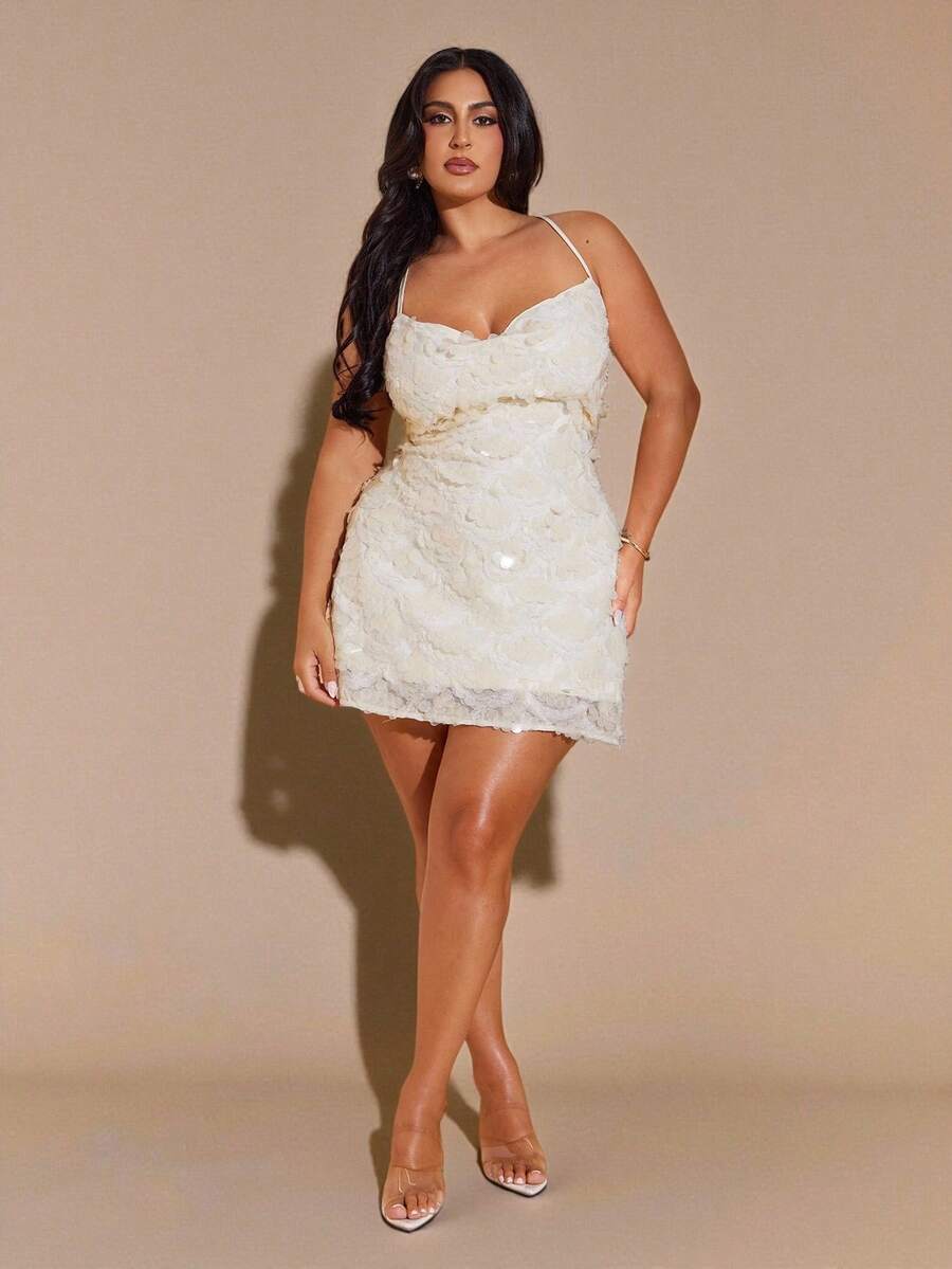 SHEIN BAE Đầm dự tiệc hở lưng đính sequin màu mơ cỡ lớn cho nữ, dây buộc gợi cảm và thanh lịch
