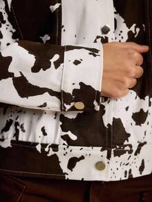 ROMWE Hippie Chaqueta/abrigo de manga larga con estampado de vaca de patrón animal sexy retro Y2K para mujeres - Multicolor - Ver 8