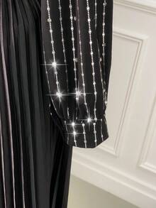 SHEIN Clasi Women's Black Long Sleeve Rhinestone Embellished Shirt - Black - View 8