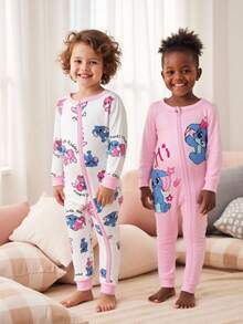 2pcs Baby Girls Cute Cartoon Rabbit Jumpsuit, Comfortable Casual Snug Fit Homewear, Spring/Autumn Snug Fit Fall Winter - Pink - View 2