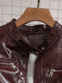 SHEIN Clasi 大码休闲保暖连帽拉链外套，秋冬季，带口袋，舒适保暖，2025新款，大码女式长袖口袋休闲外套，冬季，复古，外出，办公室，秋季，优雅，办公室，新年圣诞节 - 酒紅色 - 查看 13